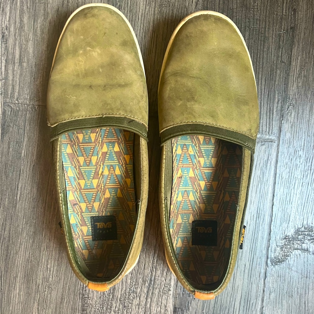 Teva green leather loafers